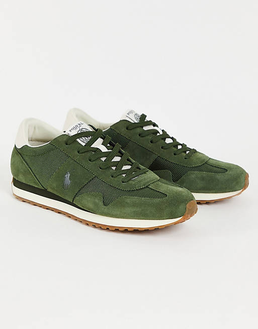 Polo Ralph Lauren train 85 trainer in suede mix green with pony logo