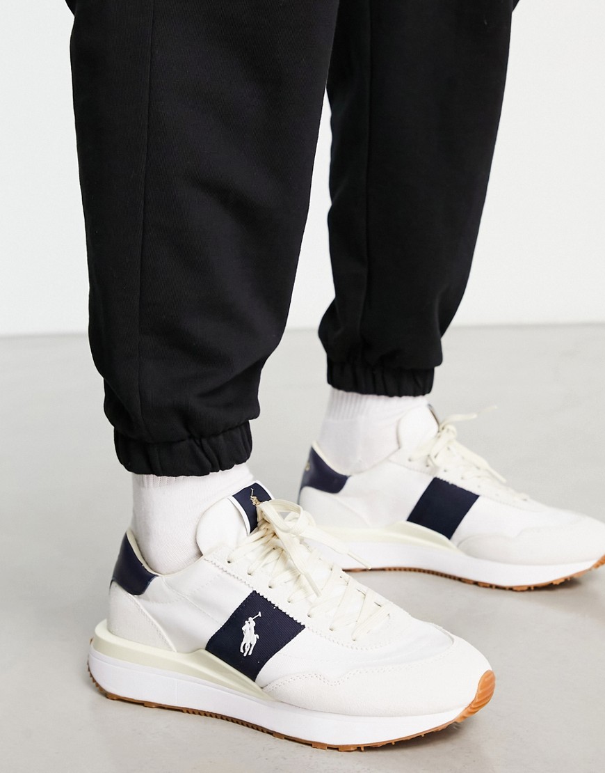 POLO RALPH LAUREN TRAIN '89 SNEAKERS IN CREAM/NAVY WITH PONY LOGO-WHITE