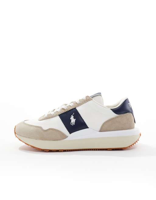 Polo Ralph Lauren Train 89 trainer in beige and navy