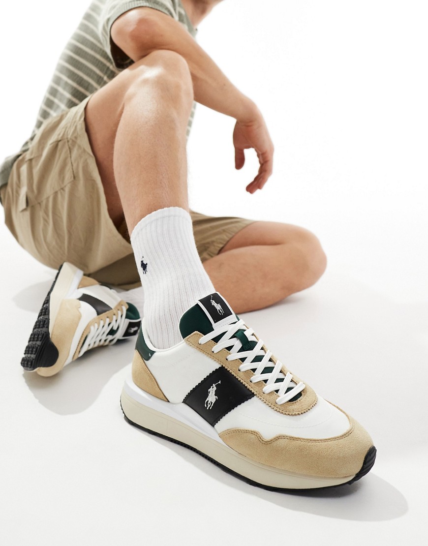 Polo Ralph Lauren Train ’89 trainer with logo in cream green suede mix
