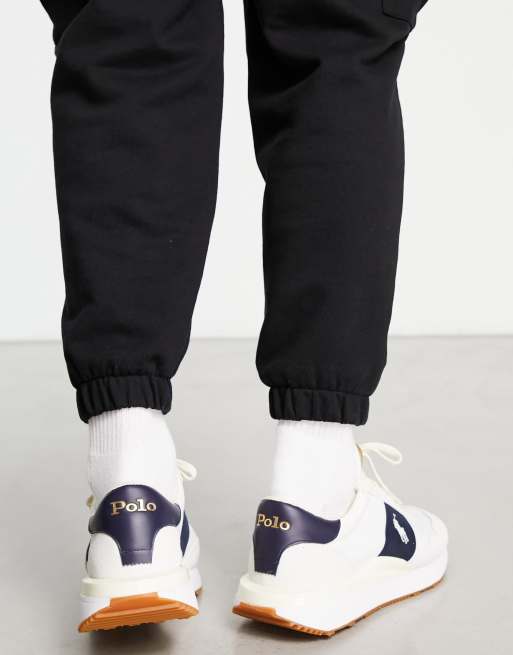 Polo Ralph Lauren train 89 trainers in cream navy with pony logo