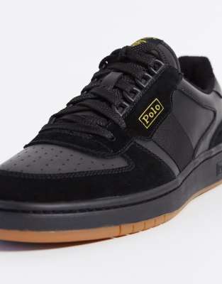 polo ralph lauren trainer in black with gold logo