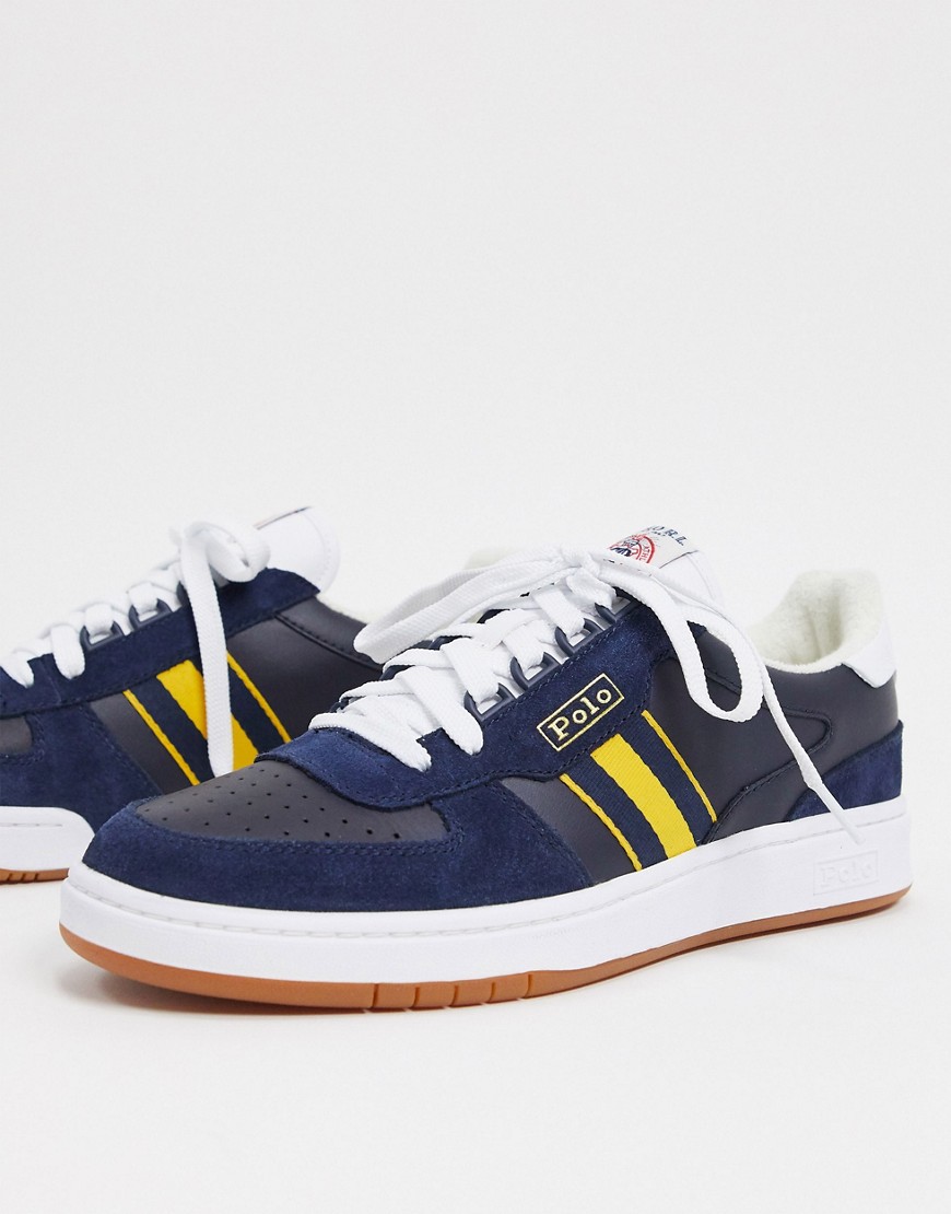 Polo Ralph Lauren trainer in navy with constrasting gold stripe