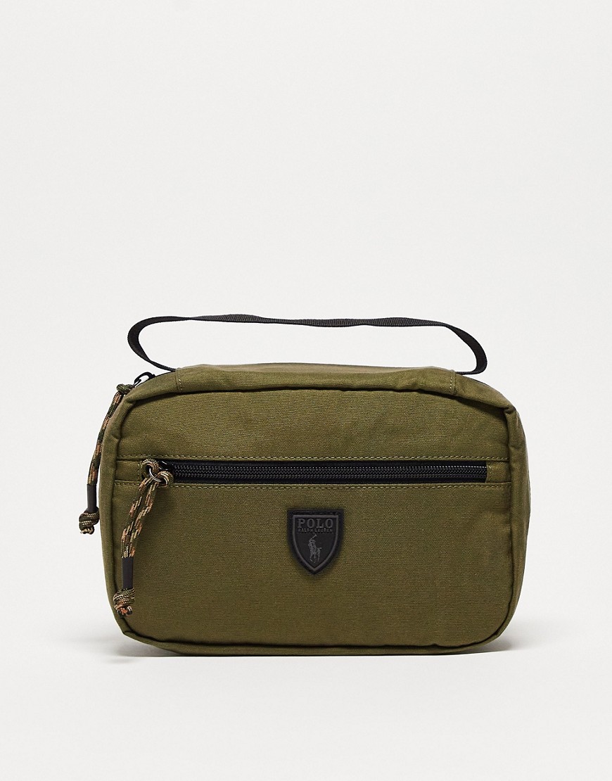 Polo Ralph Lauren travel washbag in olive with logo-Green