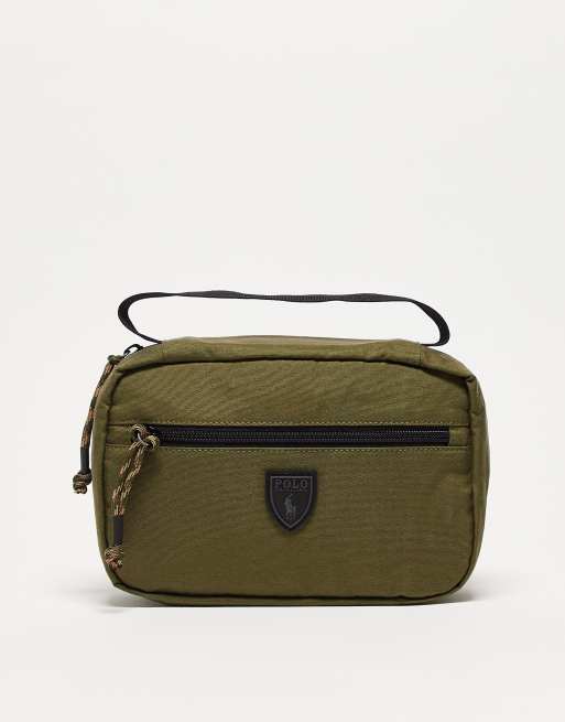 Polo Ralph Lauren travel washbag in olive with logo | ASOS