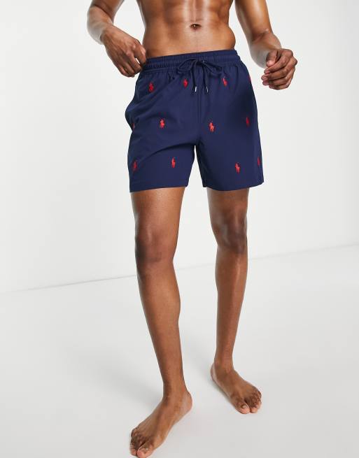 Polo Ralph Lauren Traveler all over icon logo swim shorts in navy ASOS