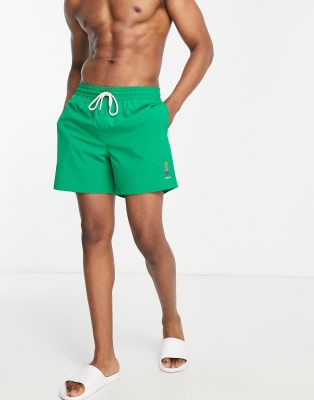 Polo Ralph Lauren Traveler Bear Logo Mid Swim Shorts In Mid Green In Green