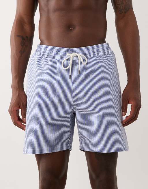 Polo Ralph Lauren – Traveler – Classic-Fit-Badehose aus Seersucker in Kreuzfahrt-Blau, 4 von 5