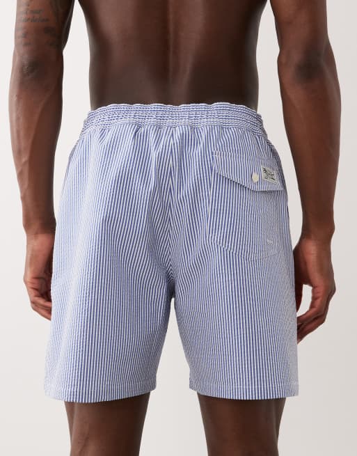 Polo Ralph Lauren – Traveler – Classic-Fit-Badehose aus Seersucker in Kreuzfahrt-Blau, 5 von 5