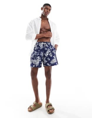 Polo Ralph Lauren Traveler icon logo 2 tone bear print swim shorts classic fit in dark blue 15790₽