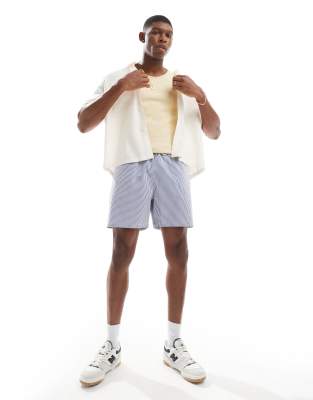 Polo Ralph Lauren Polo Ralph Lauren Traveler icon logo seersucker stripe swim shorts in blue