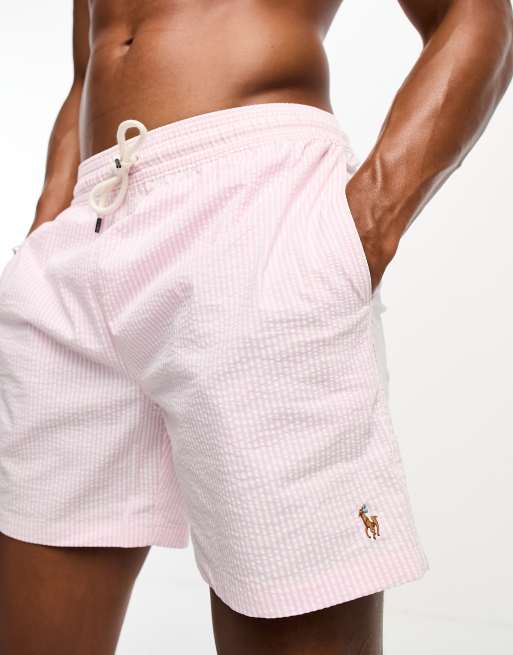 Polo Ralph Lauren Traveler icon logo seersucker stripe swim shorts in pink