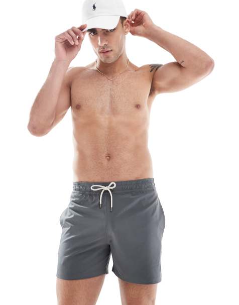 Polo Ralph Lauren Traveler icon logo slim fit mid swim shorts in charcoal - view 1