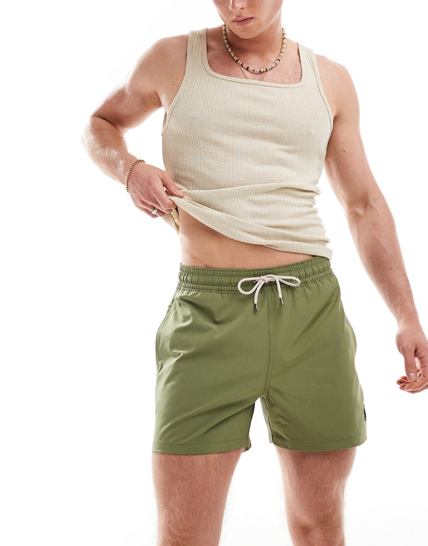 Shop Polo Ralph Lauren Traveler Icon Logo Slim Fit Mid Swim Shorts In Mid Green