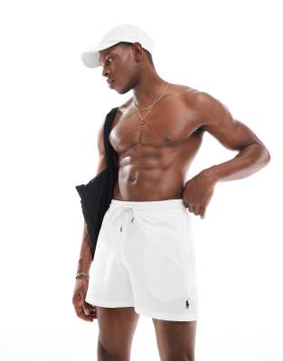 Polo Ralph Lauren Traveler Icon Logo Slim Fit Mid Swim Shorts In White