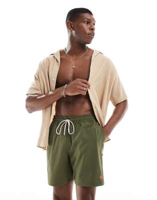 Traveler icon logo swim shorts in olive green