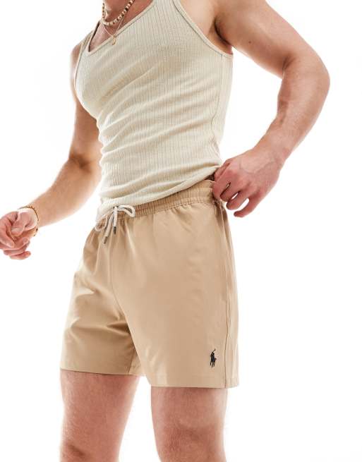 Polo Ralph Lauren - Traveler Icon - Pantaloncini da bagno slim taglio medio color cuoio con logo