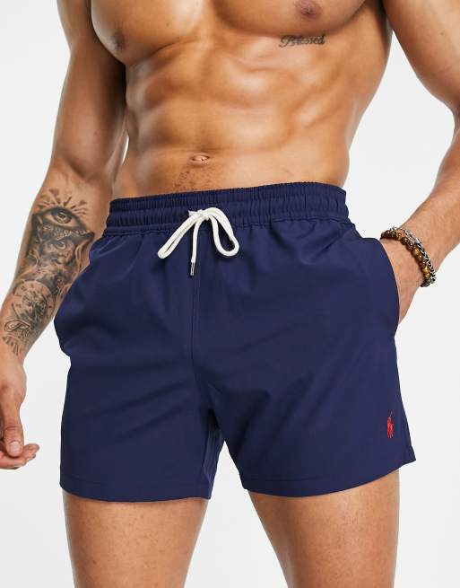 Polo Ralph Lauren – Traveler – Marinblå medelhöga badshorts med ikonisk logga