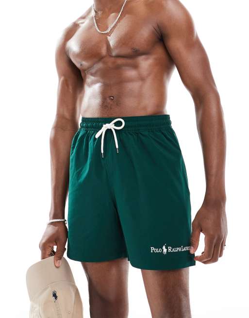 Polo Ralph Lauren - Traveler - Mellemgrønne badeshorts med længere ben og tekstlogo