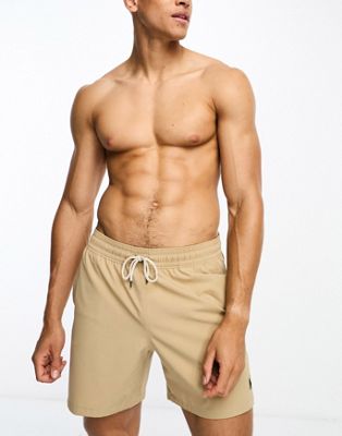 Polo Ralph Lauren Traveler mid swim shorts classic oversized fit in khaki tan