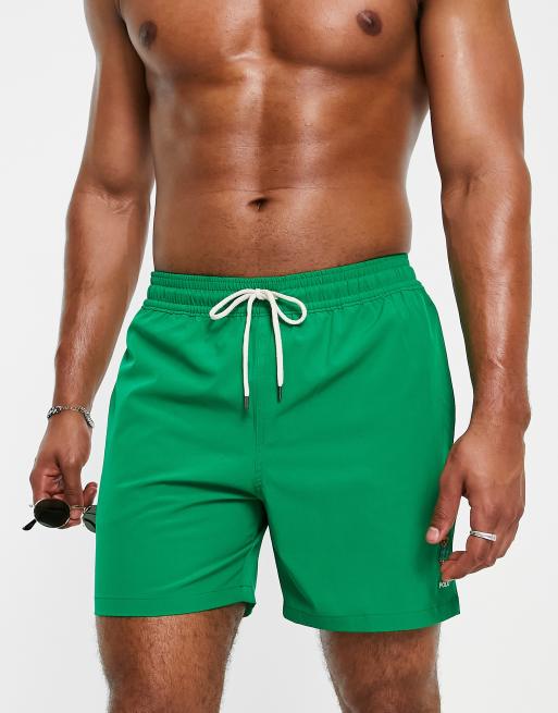 Polo Ralph Lauren – Traveler – Mittellange Badeshorts in Mittelgrün mit Bärenlogo