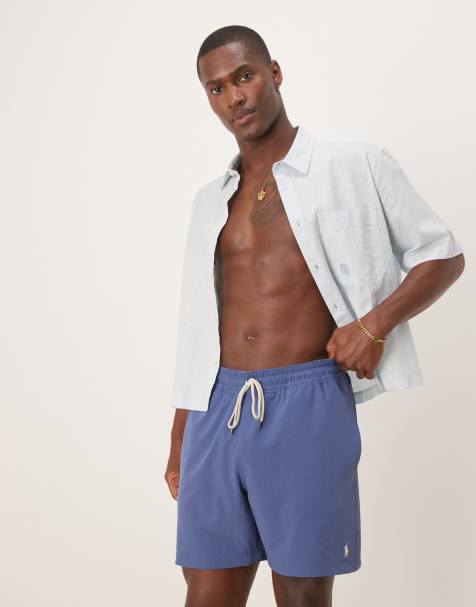 Polo Ralph Lauren Traveler icon logo swim shorts in mid blue