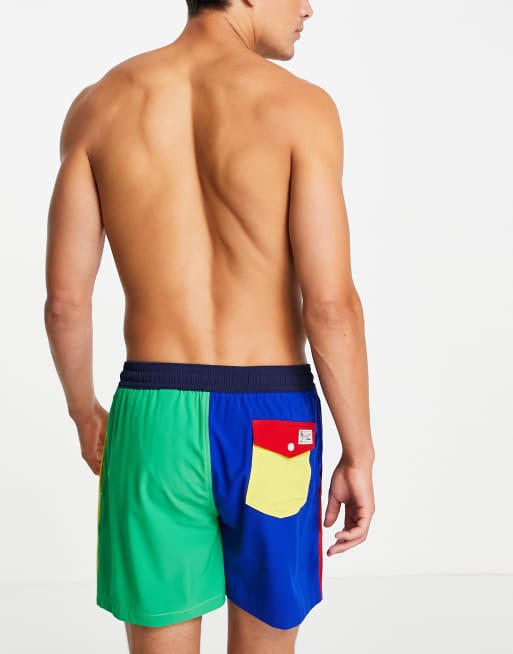 Polo Ralph Lauren traveler player logo colourblock swim shorts in multi |  ASOS