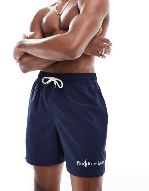 Polo Ralph Lauren Traveler script logo longer length swim shorts in navy