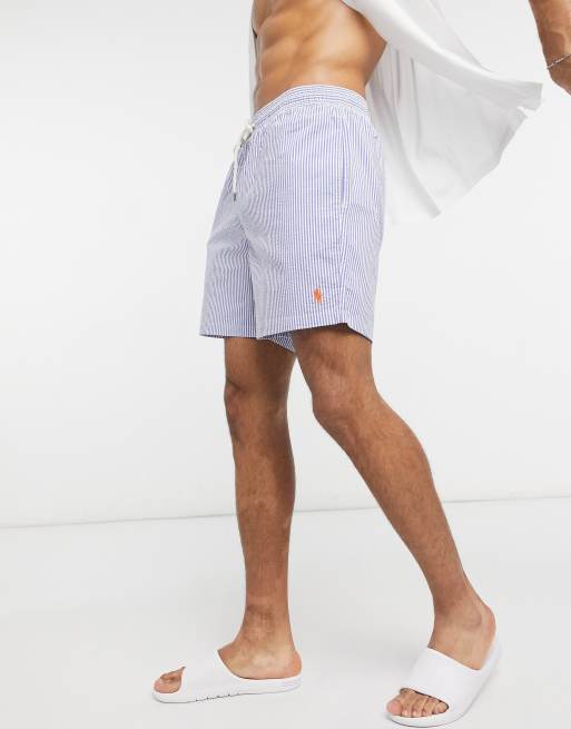 Polo Ralph Lauren Traveler seersucker stripe swim shorts in cruise royal