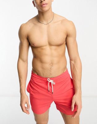 Polo Ralph Lauren Traveler slim fit icon logo mid swim shorts in red - ASOS Price Checker