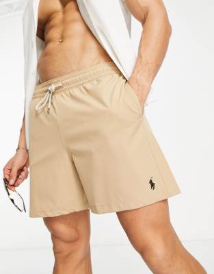 Polo Ralph Lauren Polo Ralph Lauren Traveler swim shorts in tan with pony logo-Green