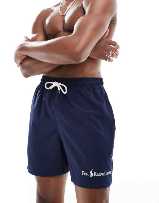 Polo Ralph Lauren - Traveler - Zwemshort met langere lengte en geschreven logo in marineblauw