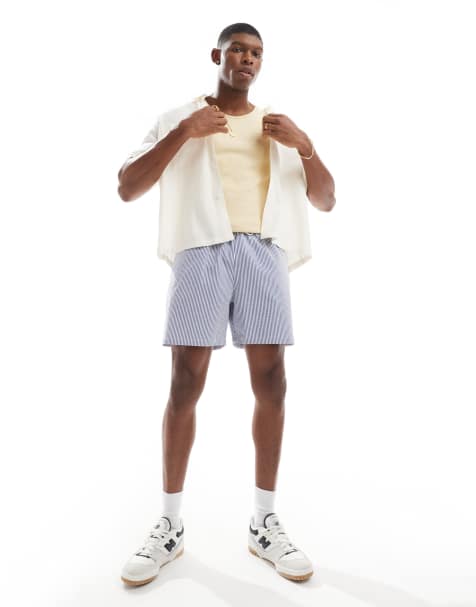 Polo Ralph Lauren Traveller icon logo seersucker stripe swim shorts in blue - view 1