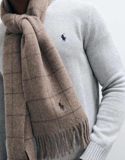 Polo Ralph Lauren tørklæde med ikonlogo og ternet print i beige, 2 af 3