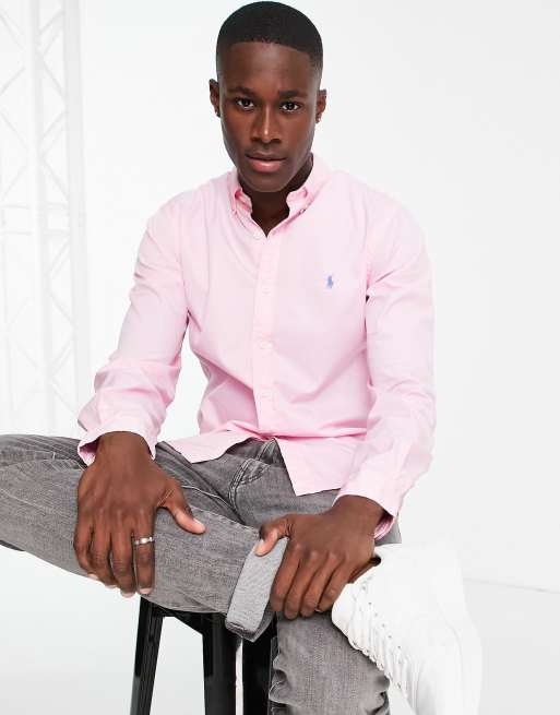 Polo Ralph Lauren – Twill-Hemd in Rosa mit schmalem Schnitt, Markenlogo und Button-Down-Kragen