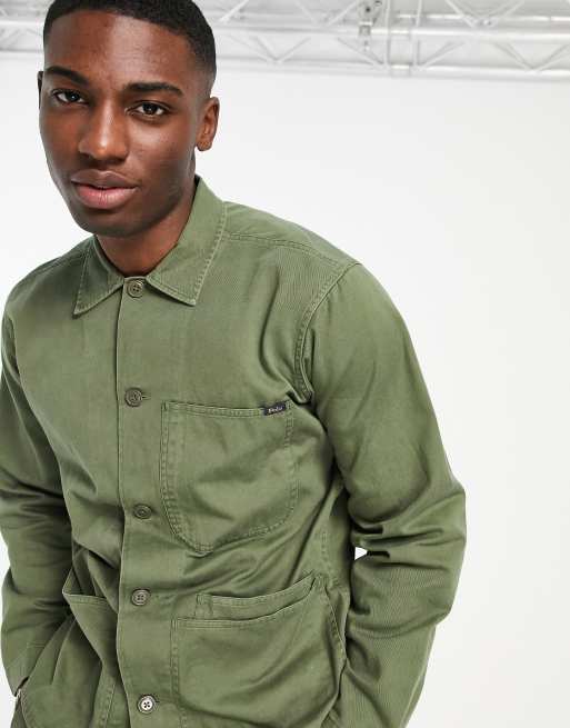 Polo Ralph Lauren twill player logo patch pocket over shirt custom regular  fit in army olive