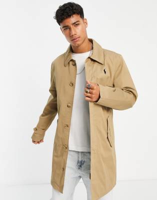 Polo Ralph Lauren twill walking coat in beige with logo ASOS