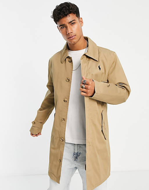 Polo Ralph Lauren twill walking coat in beige with logo | ASOS