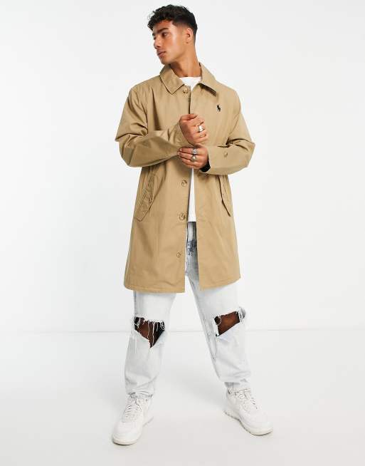 Polo Ralph Lauren twill walking coat in beige with logo | ASOS