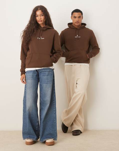 Polo Ralph Lauren unisex central script icon logo double knit hoodie in brown - view 1