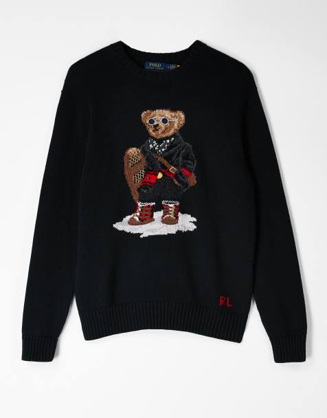 Polo Ralph Lauren unisex holiday bear cotton blend knit jumper in black - view 1