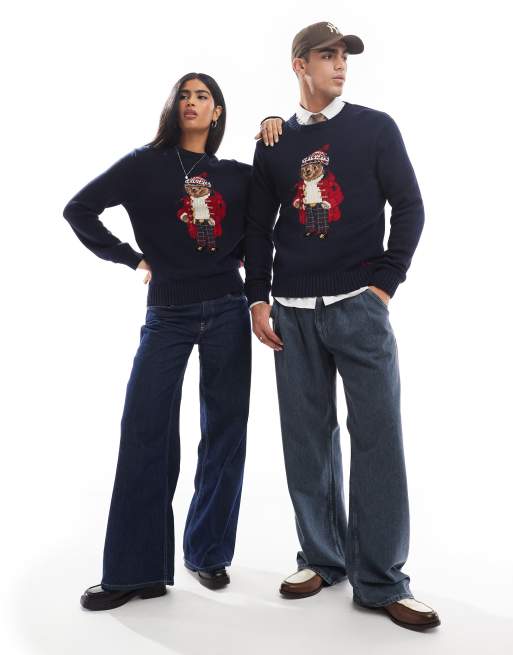 Polo Ralph Lauren unisex holiday bear cotton blend knit jumper in
