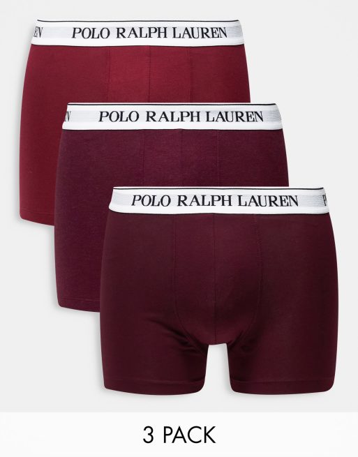 Polo Ralph Lauren – Unterhosen im 3er-Pack in Burgunderrot mit farblich abgesetztem Logobund