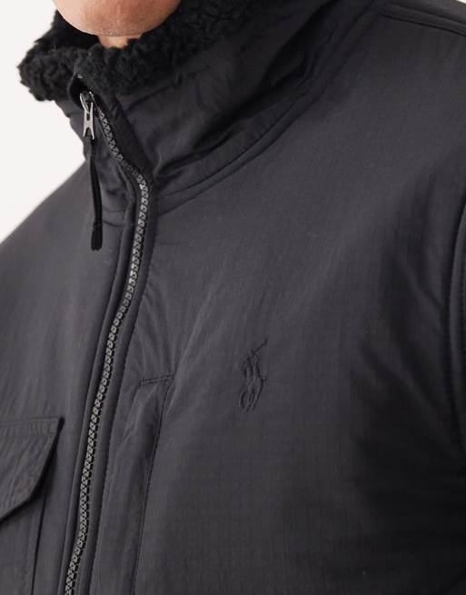 Polo Ralph Lauren utility icon logo hybrid borg full zip jacket in black, 5 of 5