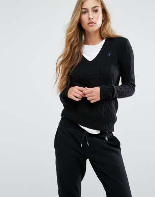 ralph lauren black v neck jumper