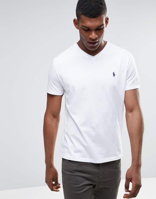 Polo Ralph Lauren V Neck T-Shirt With Logo In White | ASOS