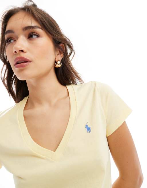 Polo Ralph Lauren v neck t shirt with logo in yellow ASOS