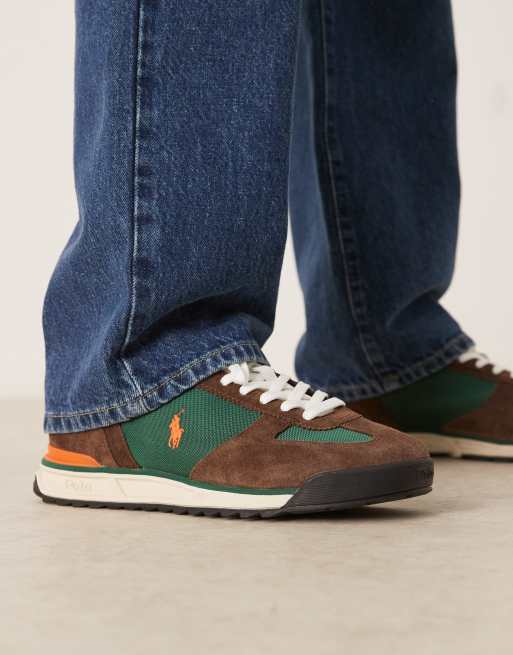 Polo Ralph Lauren – Varick – Brązowo-zielone buty sportowe z zamszu i tkaniny ripstop