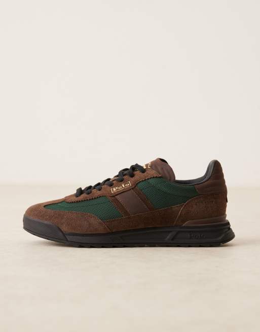 Polo Ralph Lauren Varick suede and canvas trainers in brown and green, 2 of 5
