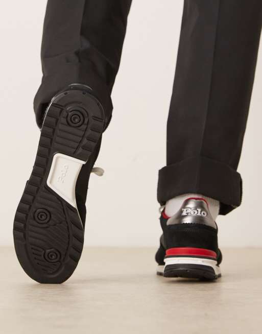 Polo Ralph Lauren Varick suede and ripstop trainers in black and grey, 3 of 5